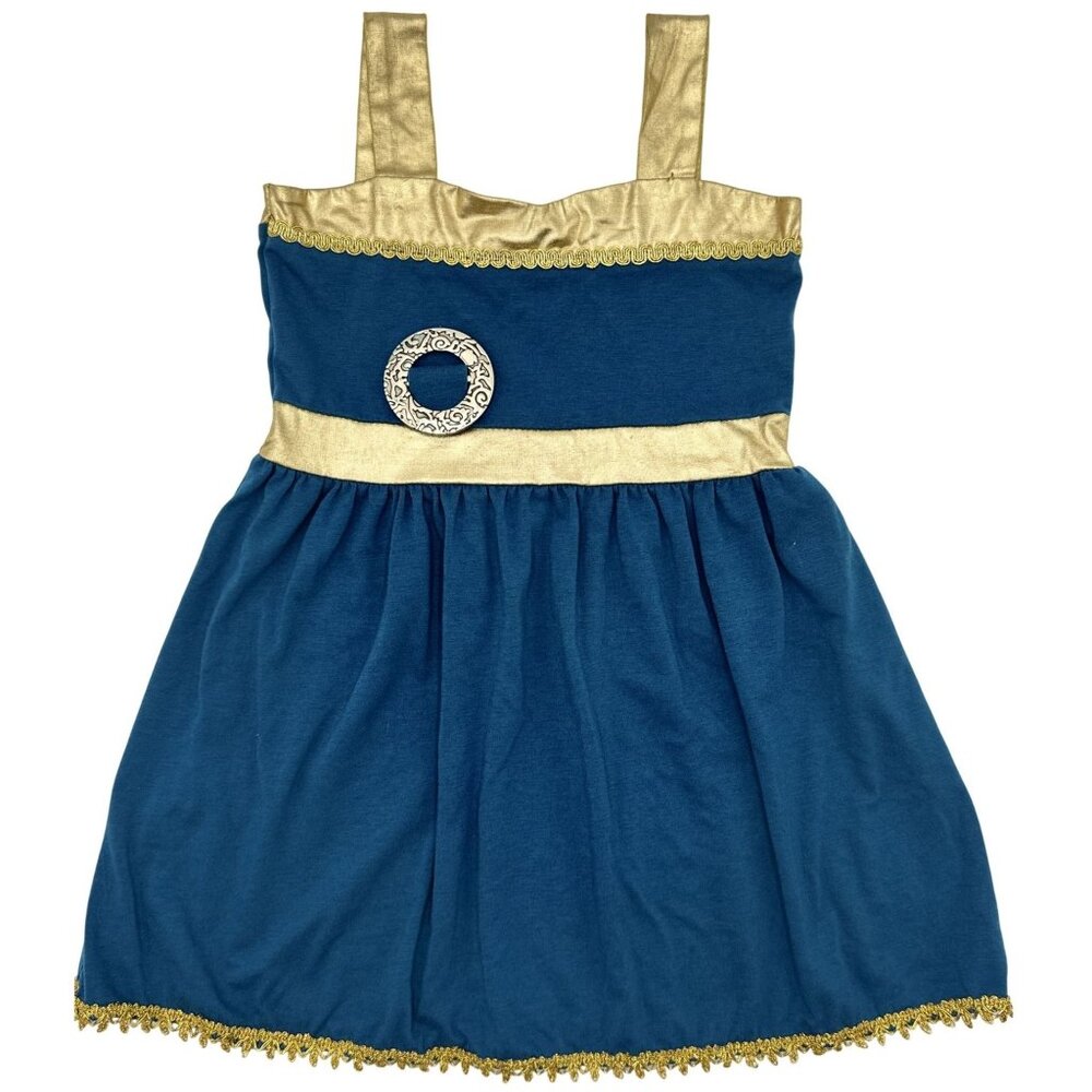 Vogue Fashion Size 4 Girls Blue & Gold Sleeveless Dress With Embellished Belt